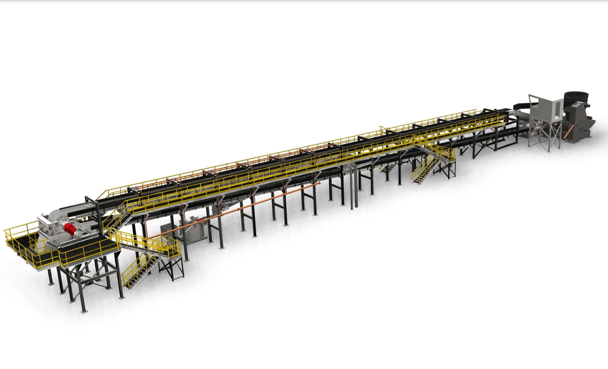Large elevated conveyor and processing structure designed by PLM