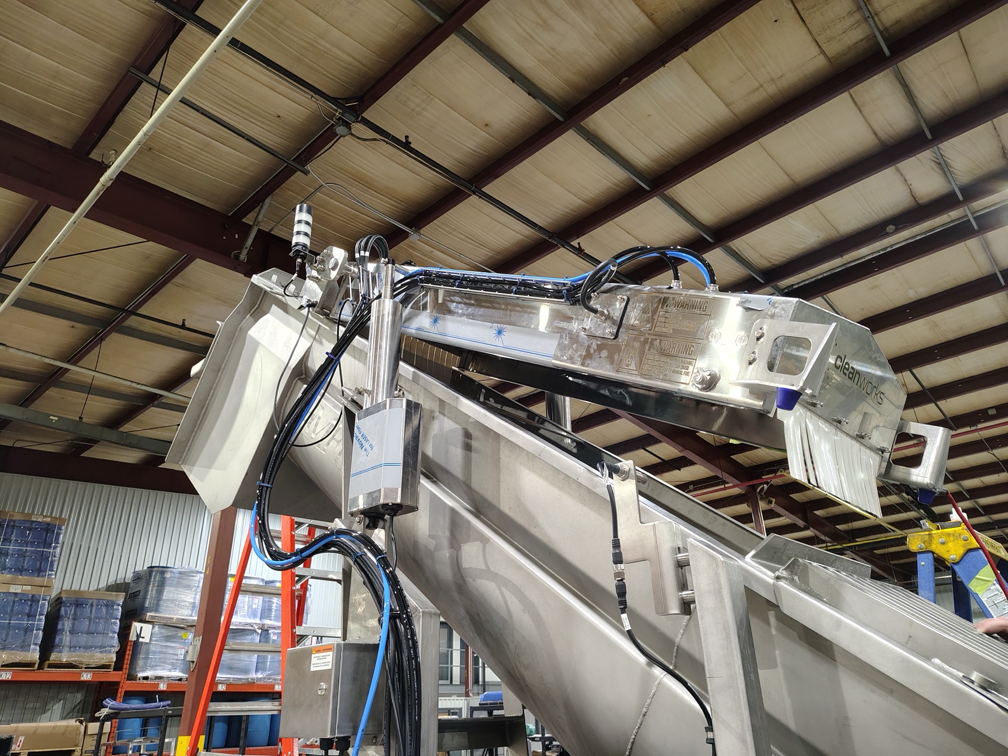 Stainless incline conveyor being built in the shop