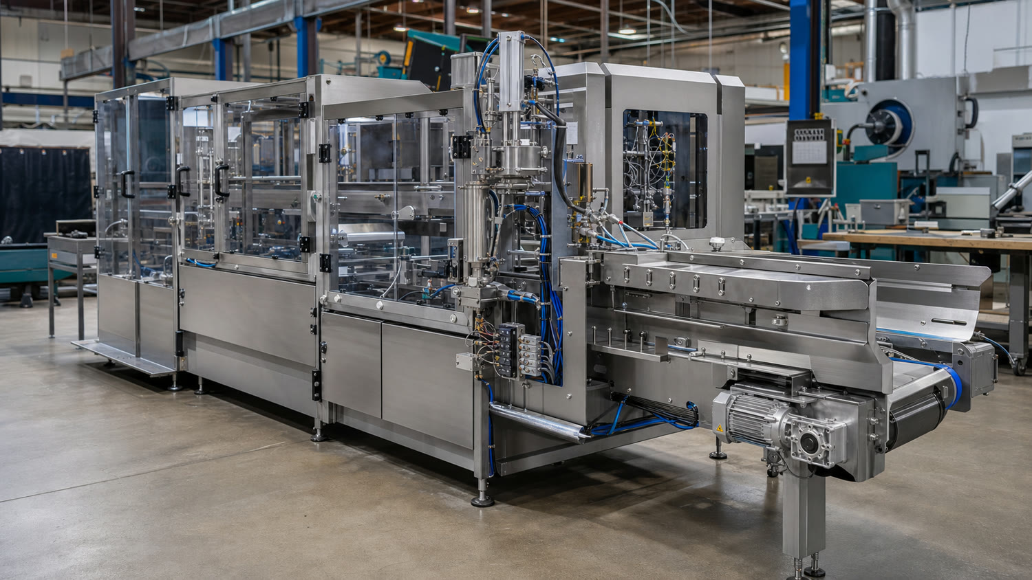 Custom stainless production machine built by Pure Life Machinery