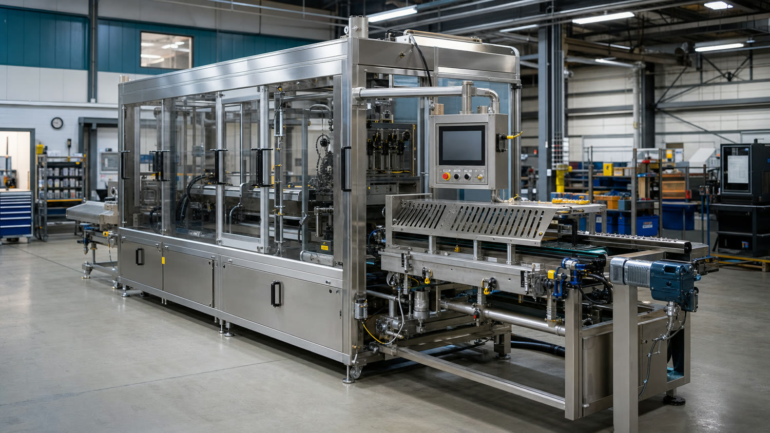 Completed custom stainless production machine built by Pure Life Machinery